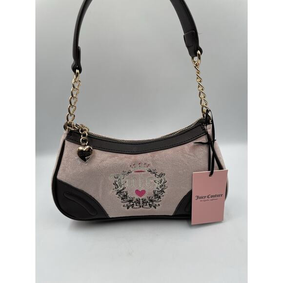 Juicy Couture Royal Heritage Velour Shoulder Bag Pink/Brown NEW With Tags - Picture 1 of 7